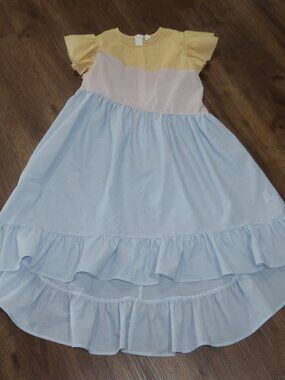 Girls Shein Pastel Blue Gingham Ruffled Hi Lo Summer Dress Colorblock size 11/12
